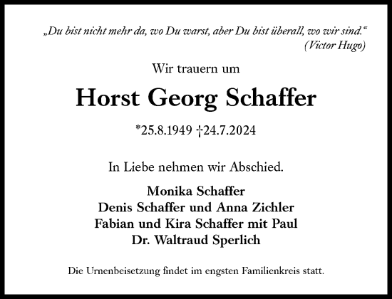 Traueranzeige von Horst Georg Schaffer von Süddeutsche Zeitung
