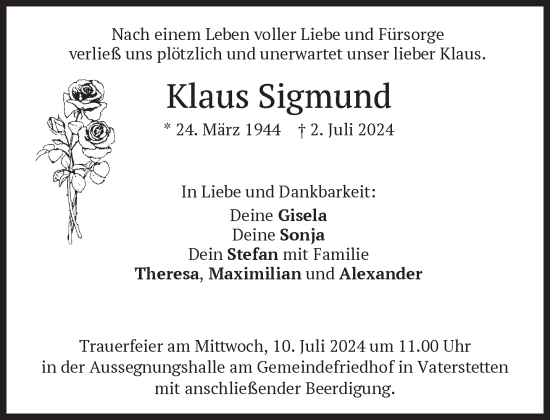 Traueranzeige von Klaus Sigmund von Süddeutsche Zeitung