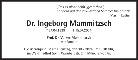 Traueranzeige von lngeborg Mammitzsch von Süddeutsche Zeitung