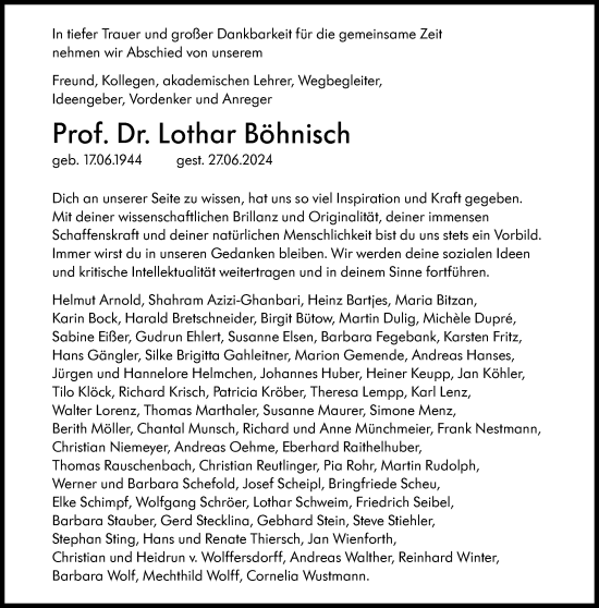 Traueranzeige von Lothar Böhnisch von Süddeutsche Zeitung