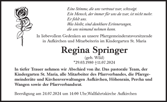 Traueranzeige von Regina Springer von Süddeutsche Zeitung