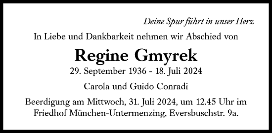 Traueranzeige von Regine Gmyrek von Süddeutsche Zeitung
