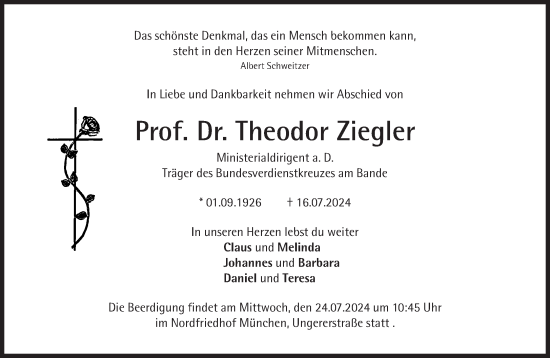 Traueranzeige von Theodor Ziegler von Süddeutsche Zeitung