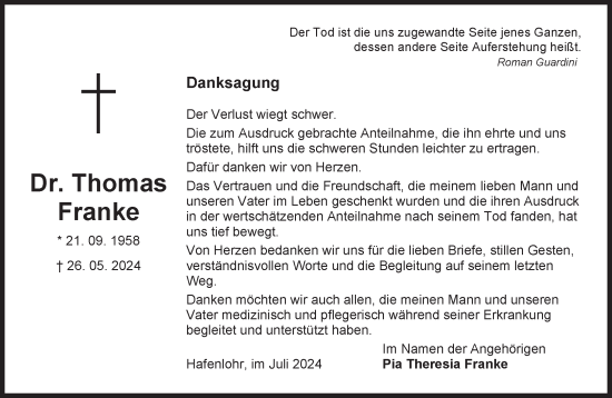 Traueranzeige von Thomas Franke von Süddeutsche Zeitung