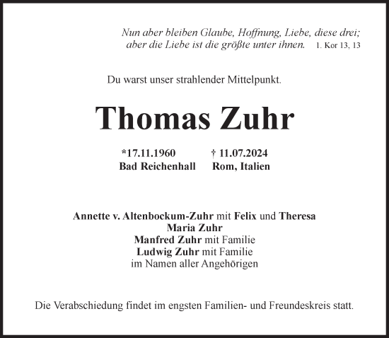 Traueranzeige von Thomas Zuhr von Süddeutsche Zeitung