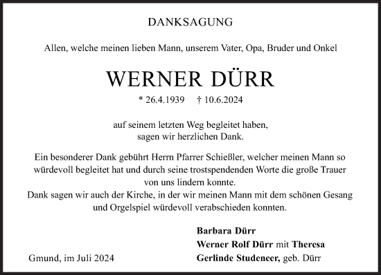 Traueranzeige von Werner Dürr von Süddeutsche Zeitung