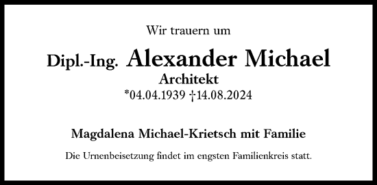 Traueranzeige von Alexander Michael von Süddeutsche Zeitung