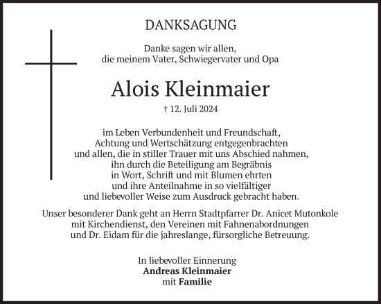 Traueranzeige von Alois Kleinmaier von Süddeutsche Zeitung