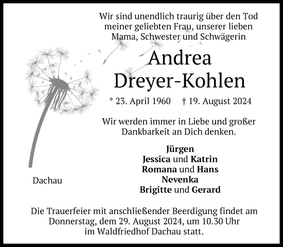 Traueranzeige von Andrea Dreyer-Kohlen von Süddeutsche Zeitung