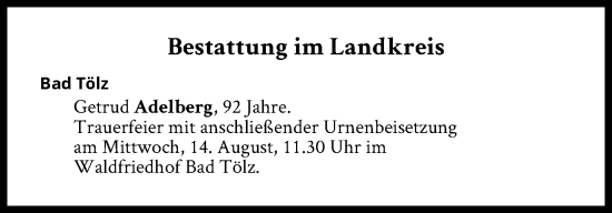 Traueranzeige von Bestattungen vom 14.08.2024 von Süddeutsche Zeitung