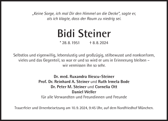 Traueranzeige von Bidi Steiner von Süddeutsche Zeitung