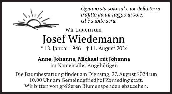 Traueranzeige von Josef Wiedermann von Süddeutsche Zeitung