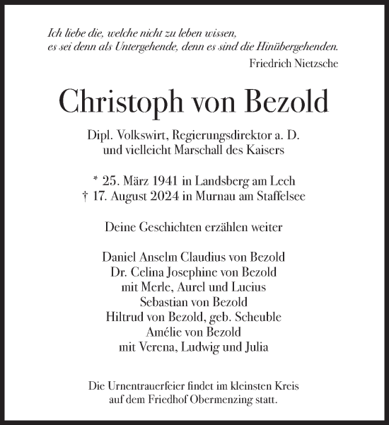 Traueranzeige von Christoph von Bezold von Süddeutsche Zeitung