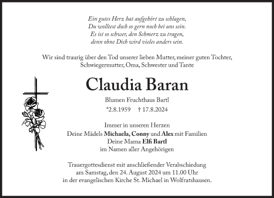 Traueranzeige von Claudia Baran von Süddeutsche Zeitung