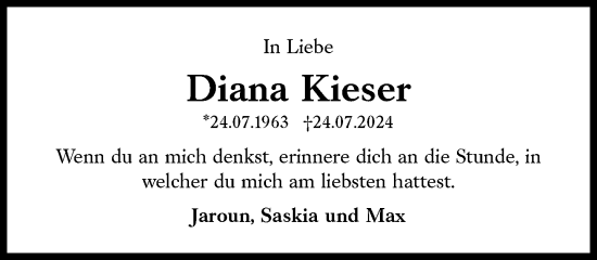 Traueranzeige von Diana Kieser von Süddeutsche Zeitung