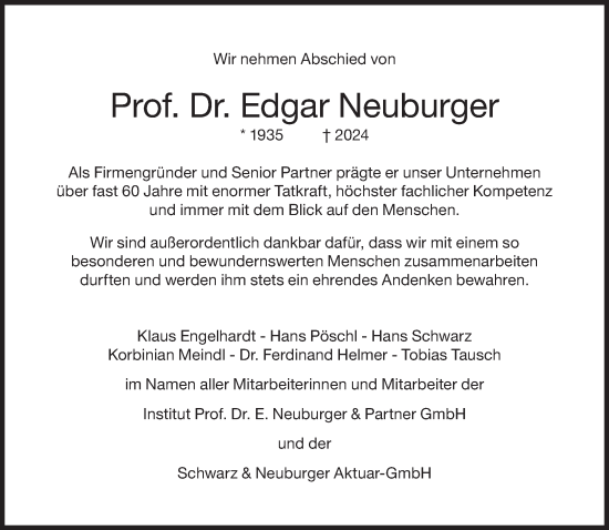 Traueranzeige von Edgar Neuburger von Süddeutsche Zeitung