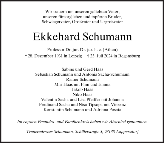 Traueranzeige von Ekkehard Schumann von Süddeutsche Zeitung