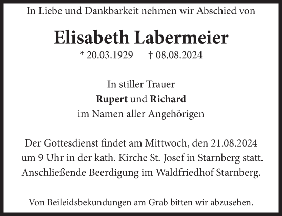 Traueranzeige von Elisabeth Labermeier von Süddeutsche Zeitung