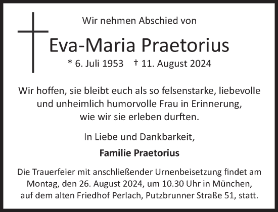 Traueranzeige von Eva Maria Praetorius von Süddeutsche Zeitung