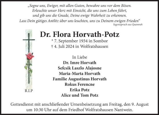 Traueranzeige von Flora Hovath-Potz von Süddeutsche Zeitung