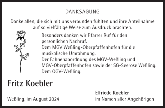 Traueranzeige von Fritz Koebler von Süddeutsche Zeitung