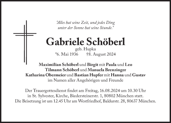 Traueranzeige von Gabriele Schöberl von Süddeutsche Zeitung