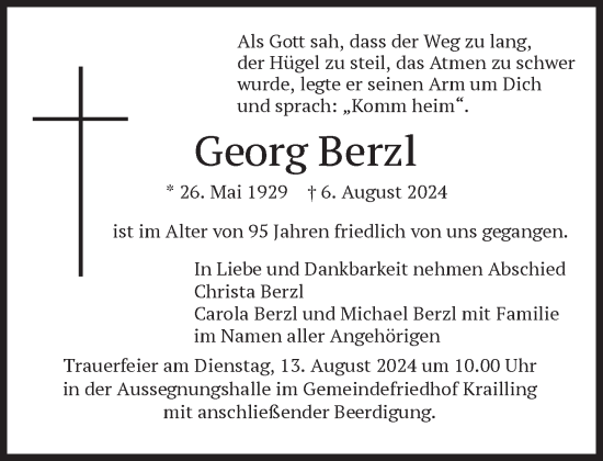 Traueranzeige von Georg Berzl von Süddeutsche Zeitung