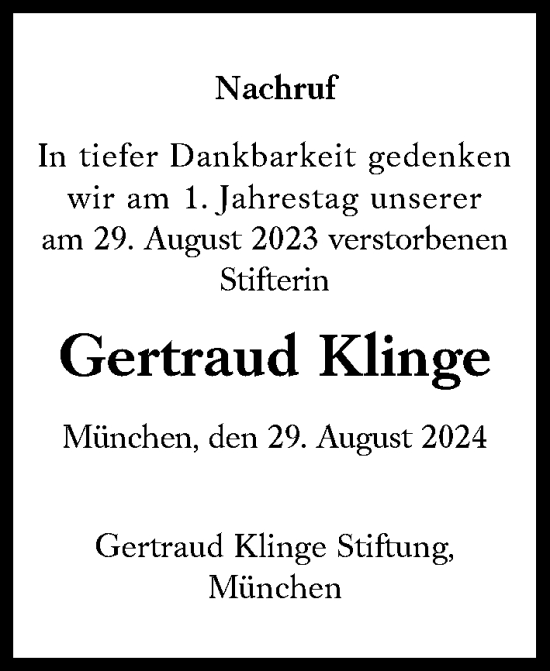 Traueranzeige von Gertraud Klinge von Süddeutsche Zeitung