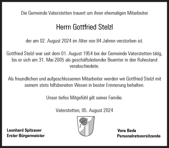 Traueranzeige von Gottfried Stelzl von Süddeutsche Zeitung