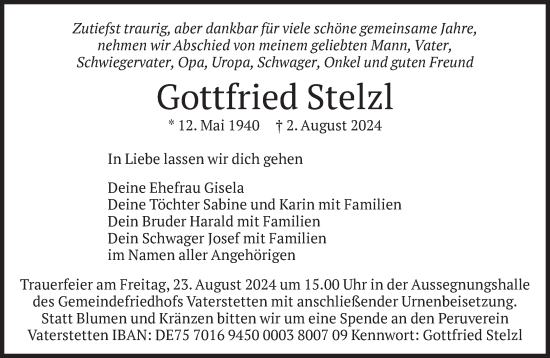 Traueranzeige von Gottfried Stelzl von Süddeutsche Zeitung