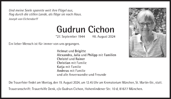 Traueranzeige von Gudrun Cichon von Süddeutsche Zeitung