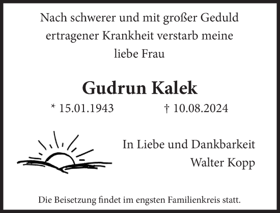 Traueranzeige von Gudrun Kalek von Süddeutsche Zeitung