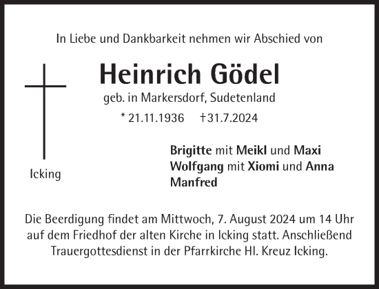 Traueranzeige von Heinrich Gödel von Süddeutsche Zeitung