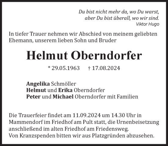 Traueranzeige von Helmut Oberndorfer von Süddeutsche Zeitung