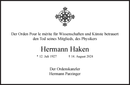 Traueranzeige von Hermann Haken von Süddeutsche Zeitung