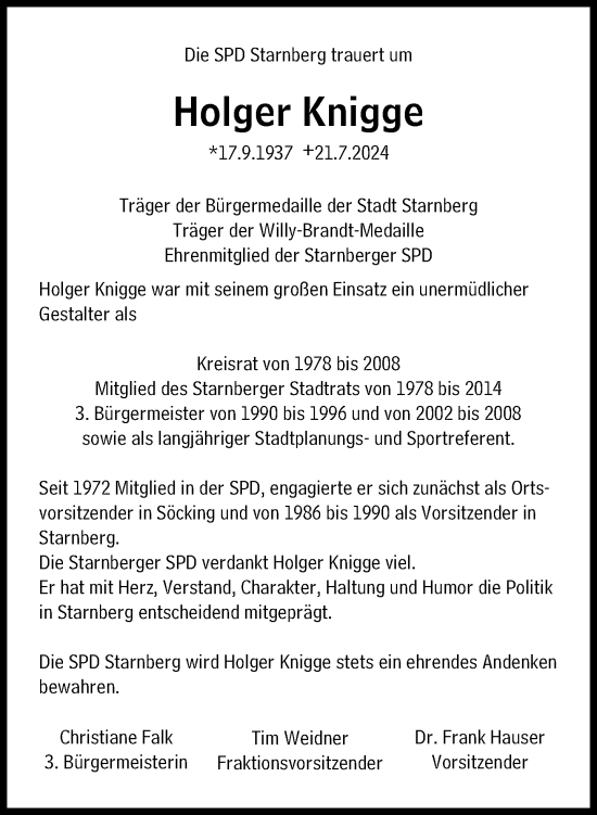 Traueranzeige von Holger Knigge von Süddeutsche Zeitung