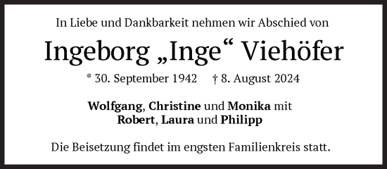 Traueranzeige von Ingeborg Viehöfer von Süddeutsche Zeitung