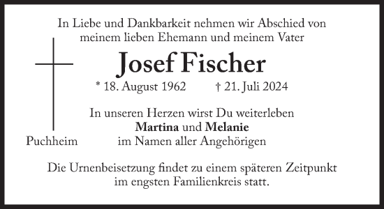 Traueranzeige von Josef Fischer von Süddeutsche Zeitung