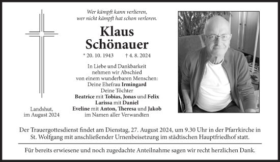 Traueranzeige von Klaus Schönauer von Süddeutsche Zeitung