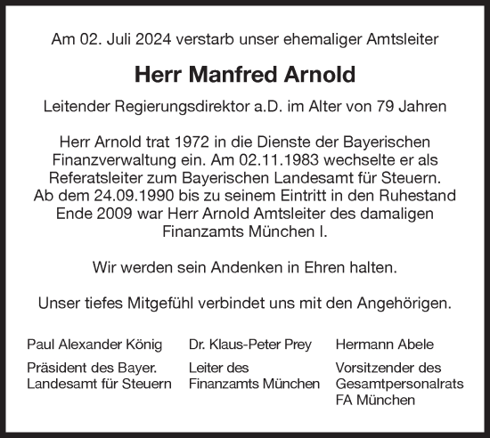 Traueranzeige von Manfred Arnold von Süddeutsche Zeitung