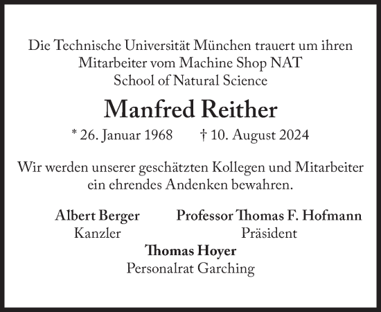 Traueranzeige von Manfred Reither von Süddeutsche Zeitung