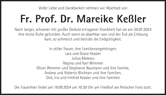 Traueranzeige von Mareike Keßler von Süddeutsche Zeitung