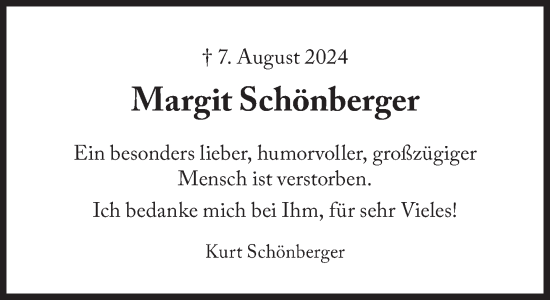 Traueranzeige von Margit Schönberger von Süddeutsche Zeitung