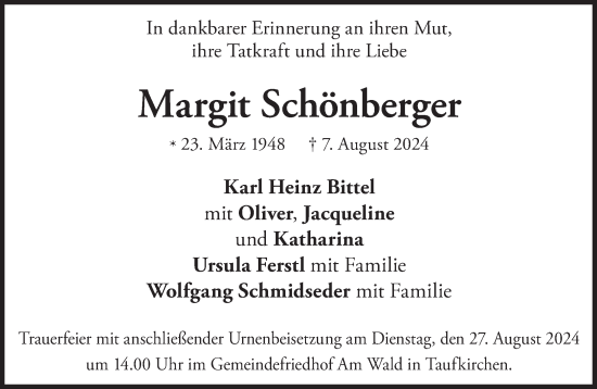 Traueranzeige von Margit Schönberger von Süddeutsche Zeitung