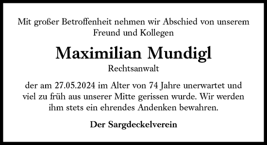 Traueranzeige von Maximilian Mundigl von Süddeutsche Zeitung