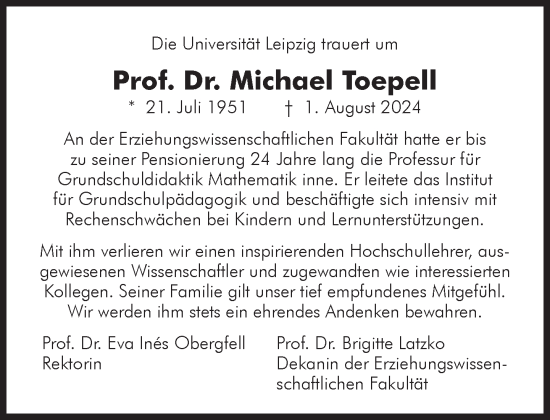 Traueranzeige von Michael Toepell von Süddeutsche Zeitung