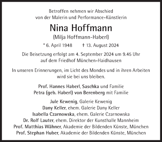 Traueranzeige von Nina Hoffmann von Süddeutsche Zeitung