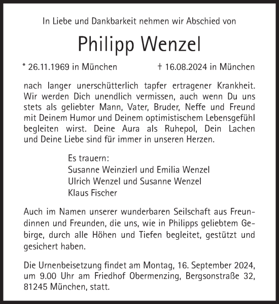 Traueranzeige von Philipp Wenzel von Süddeutsche Zeitung