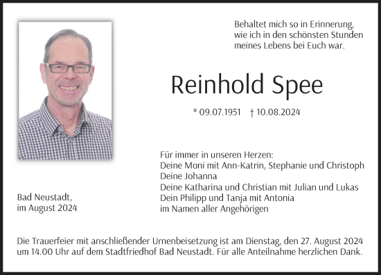 Traueranzeige von Reinhold Spee von Süddeutsche Zeitung