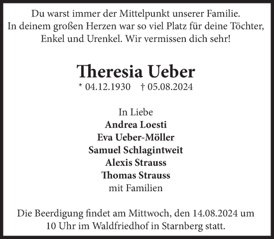 Traueranzeige von Theresia Ueber von Süddeutsche Zeitung